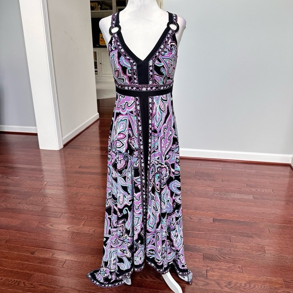 Vintage 2000s INC International Concepts Paisley Purple Black Blue Maxi Dress